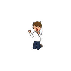 An icon of a cartoon man kneeling with clenched fists and a frustrated or annoyed expression, showing irritation or building anger.