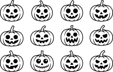 Fototapeta premium Black and White Halloween Pumpkin Faces on White Background