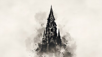 An ethereal gothic cathedral rises shrouded in mystery and timelessness reminiscent of a bygone era with monochrome