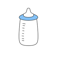 A baby bottle with a blue cap