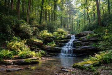 Obraz premium Lush forest waterfall scene