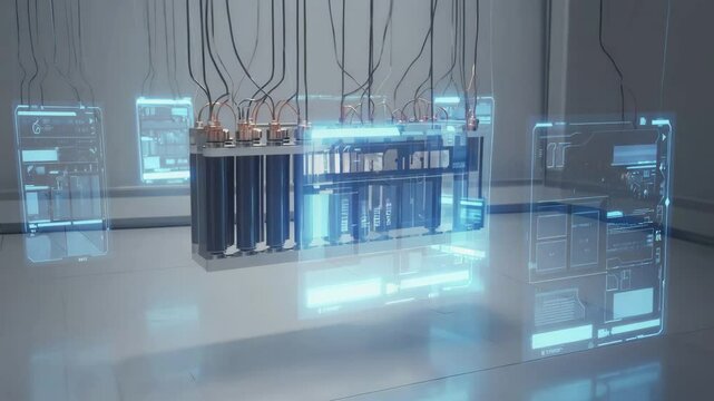 Diagnostic process futuristic aesthetic on the next gen battery tech concept 
