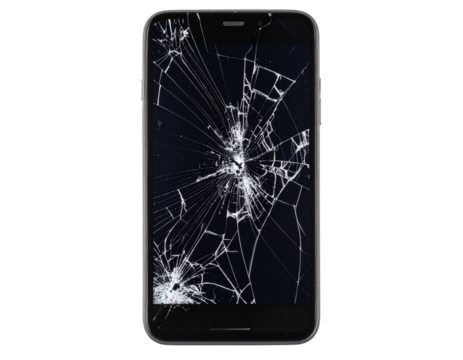 Smartphone with Shattered Glass Screen, front-facing close-up, isolated on transparent background