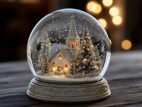 Festive holiday snowglobe with winter theme.