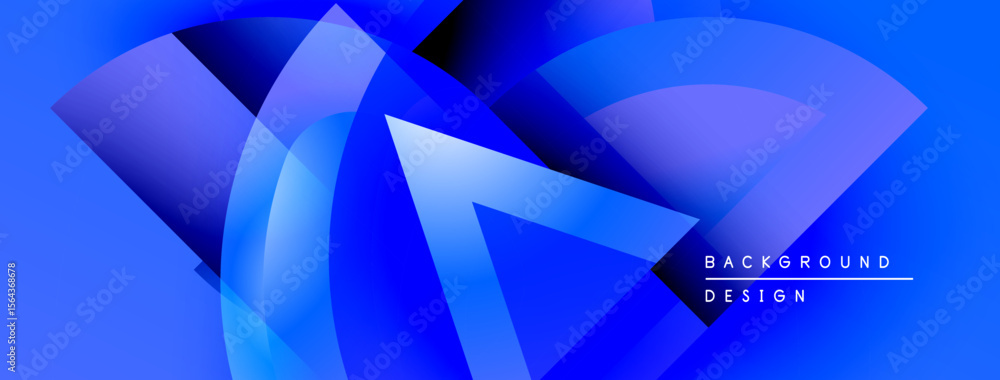 Poster abstract blue design features overlapping shapes, gradients, dynamic composition. modern aesthetic, 