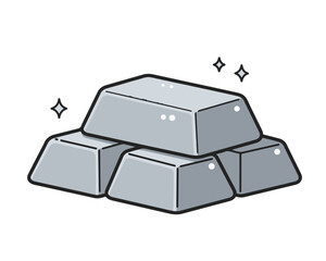  Stack of Shining Silver or Aluminum Ingots. Illustration of three shiny silver or aluminum ingots/bars, symbolizing valuable metals, raw materials, or investment.