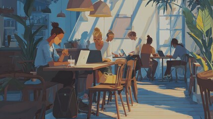 freelancer café business culture freelancer café business culture freelancer café business culture digital nomads working, remote café lifestyle, Scandinavian work vibe, digital nomad mornings