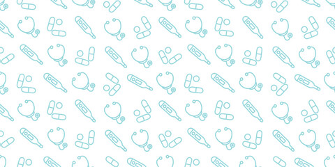 Seamless Pattern of Medical Icons Background Design.
医療アイコンのシームレスパターン　背景素材