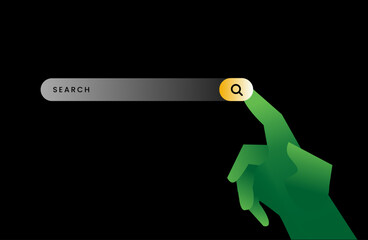 A green hand touching a search bar 