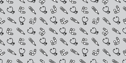 Seamless Pattern of Medical Icons Background Design.
医療アイコンのシームレスパターン　背景素材