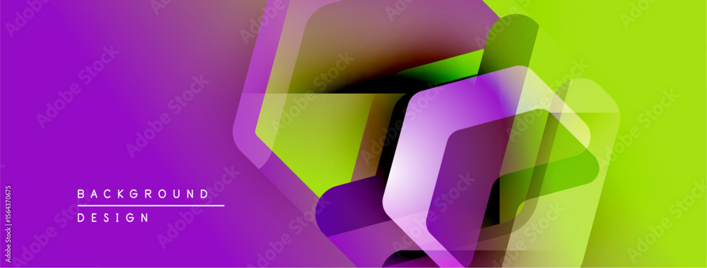 Aufkleber abstract geometric shapes overlap, creating vibrant purplegreen gradient. modern design elements sug