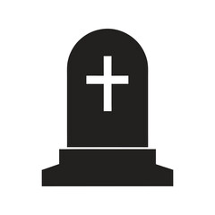 Fototapeta premium Gravestone with Cross Icon, Cemetery Monument, Halloween and Mourning Symbol Vector