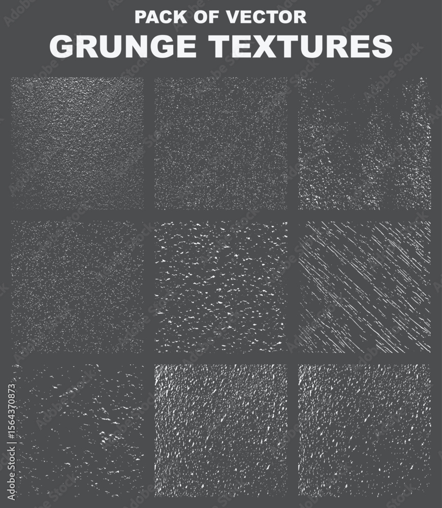 Poster collection of nine vector grunge textures with varied patterns and densities
