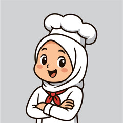 cute little female chef wearing hijab
posing with arms crossed