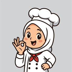 cute little female chef wearing hijab
posing with delicious hands