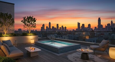 Rooftop Pool with City Skyline