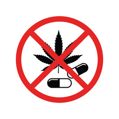 No drugs allowed sign, forbidden, substance abuse, no marijuana, illegal narcotics warning