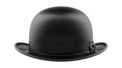 Fototapeta premium A black bowler hat stands alone on a clean white background, presenting a simple and classic accessory - related scene that showcases the unique shape and dark color of the bowler hat.