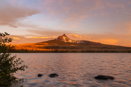 Summer sunset over Mt. Washington and Big Lake, Oregon