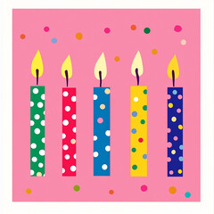 Five Colorful Birthday Candles with Lit Flames Made with generative AI
