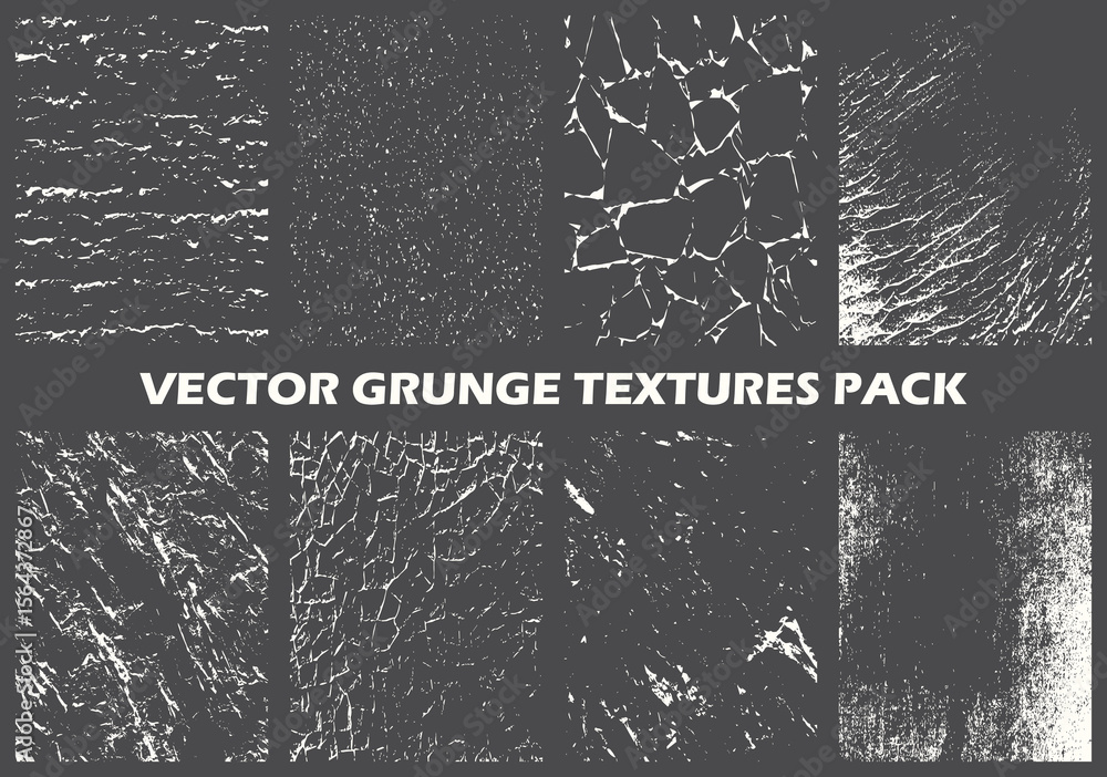 Fototapete eight grunge texture samples arranged in two rows on a gray background with text