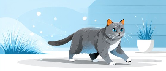 Obraz premium Fluffy gray cat outdoors