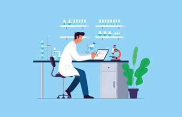 Scientist Working in Laboratory Vector Illustration