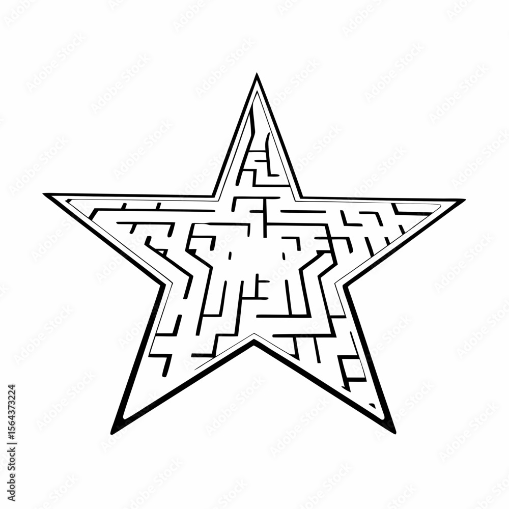 Poster a starshaped maze puzzle with a complex path isolated on white background