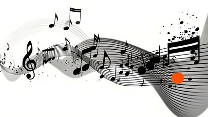 Flowing Musical Notes and Symbols on White Background Design