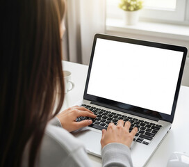 Woman Working on Laptop at Home