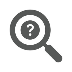 Magnifying glass with question mark icon, search for answers, unknown, discovery, inquiry symbol