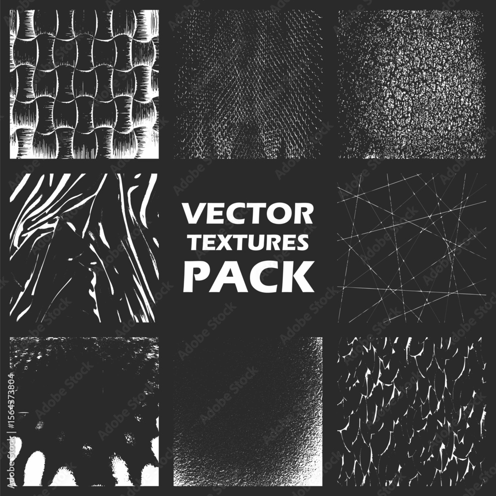 Poster grayscale graphic resource featuring nine distinct textured patterns arranged in a grid labeled vect