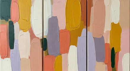 Naklejka premium Abstract painted canvas art with textured brushstrokes featuring pastel and earth tone colors