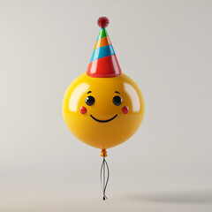 Cheerful purple balloon celebrating with a party hat and smiling face Made with generative AI