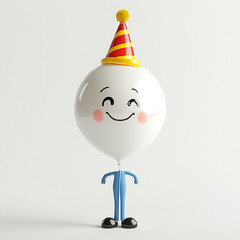 Cheerful purple balloon celebrating with a party hat and smiling face Made with generative AI