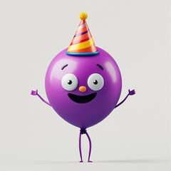 Cheerful purple balloon celebrating with a party hat and smiling face Made with generative AI