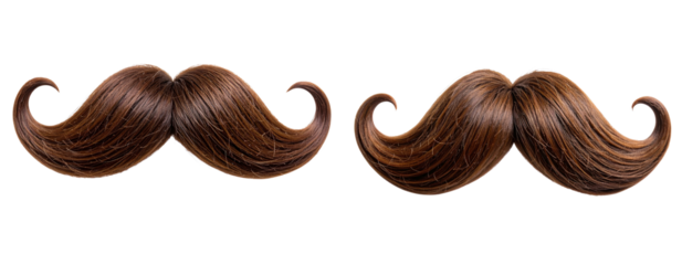  Vintage Brown Disguise Mustache with Curled Ends, isolated on transparent background PNG
