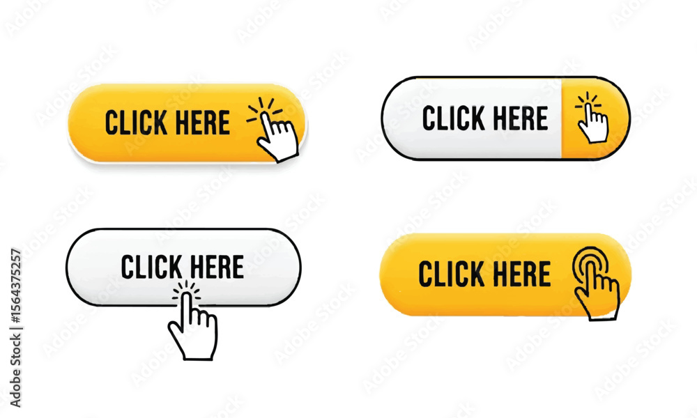 Poster click here button with pointing finger cursor