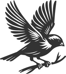 Obraz premium Finch bird black vector drawing silhouette illustration