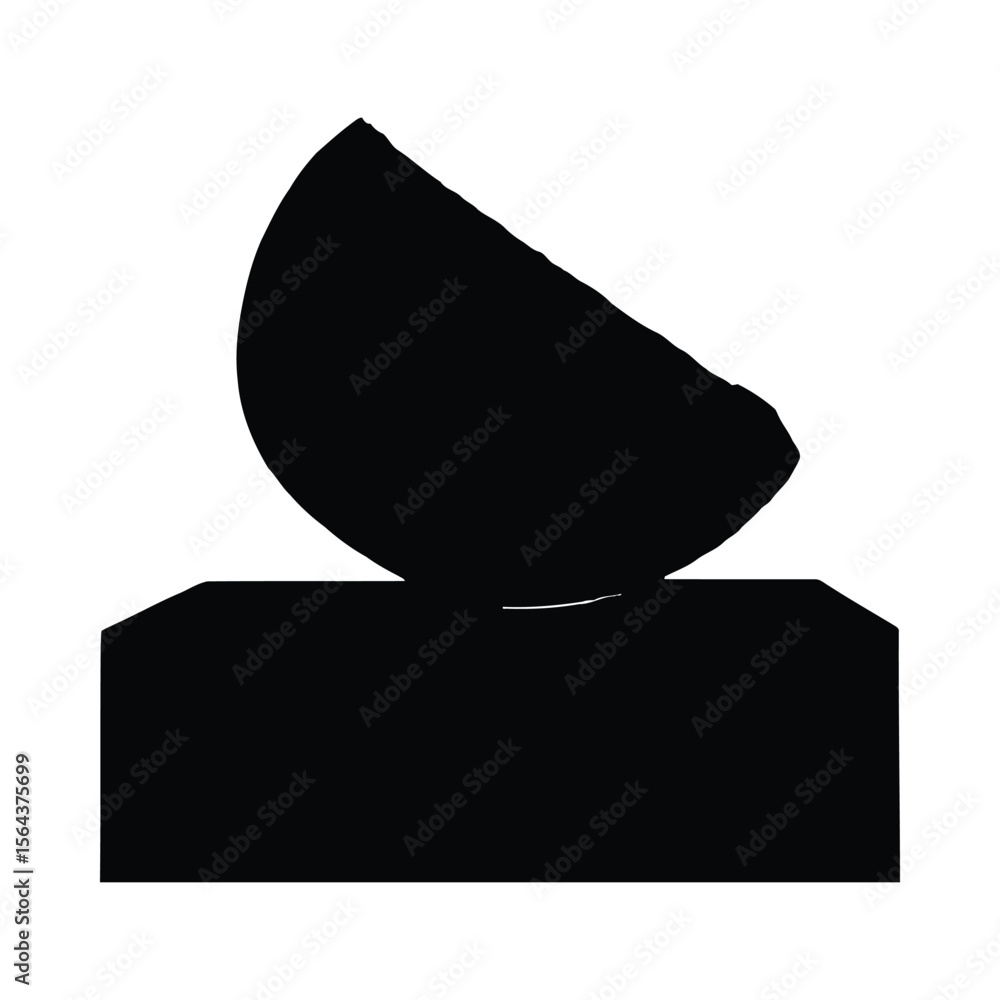 Aufkleber black silhouette of a sliced orange fruit segment resting on a rectangular base against a white back