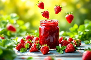 Fresh Strawberry Jam Still Life: Ripe Strawberries, Homemade Preserve, Summer Fruit, Food Photography, Bright & Colorful, Delicious Dessert