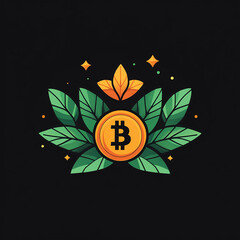 Bitcoin Cryptocurrency Logo with Leaves made with generative AI