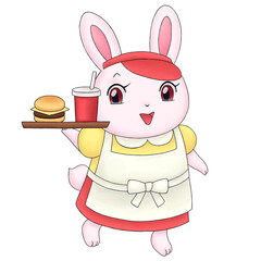 ウサギのハンバーガーショップ店員のイラスト