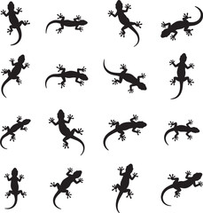 Collection of black gecko silhouettes on a white background