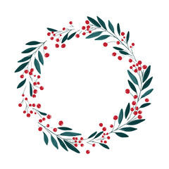 Vector Christmas wreath set with winter floral elements. Vector illustration. Season greeting card.