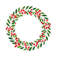 Vector Christmas wreath set with winter floral elements. Vector illustration. Season greeting card.