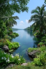 Lush tropical lake vista