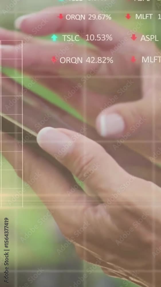 Aufkleber animation of financial data processing over caucasian woman using tablet and grid