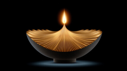 Diya Oil Lamp with Golden Light Flame for Diwali Festival Celebration