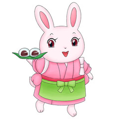 ウサギの和菓子屋店員のイラスト